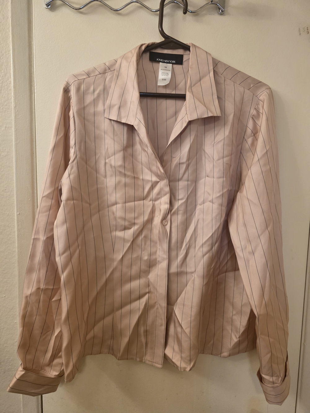 Jones New York Light Pink Shirt with Navy Pinstripes